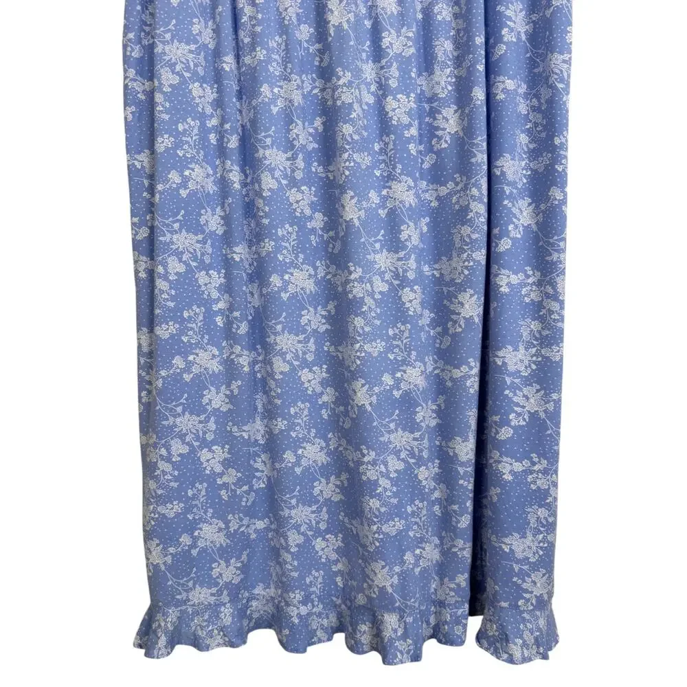 Eileen West Floral Waltz Nightgown Blue White 2X Pajama Sleep Dress Modal Blend
